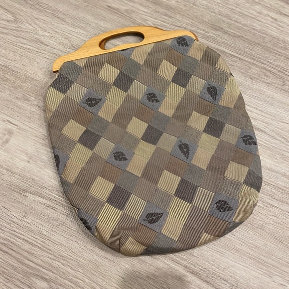 Vintage | Checkered Tote / Lunch Bag / Shoe Bag with Leaf Pattern - Picture 3 of 6